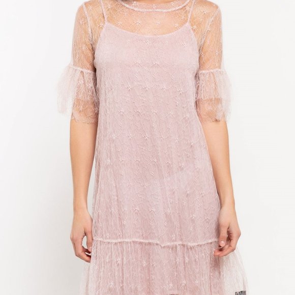 NWT POL Pretty in Pink Lace Lined Dress Large - Picture 5 of 6